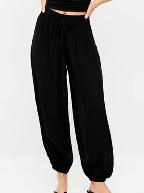 Old Navy - Black Linen Wide-Leg Drawstring Jogger Pants